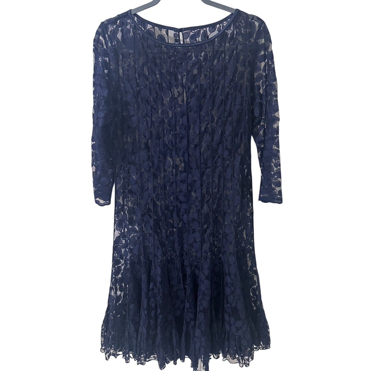 Teri Jon By Rickie Freeman Navy Blue Lace Cocktail Dress Size 10 Flounce Hem Euc — image 2 of 8